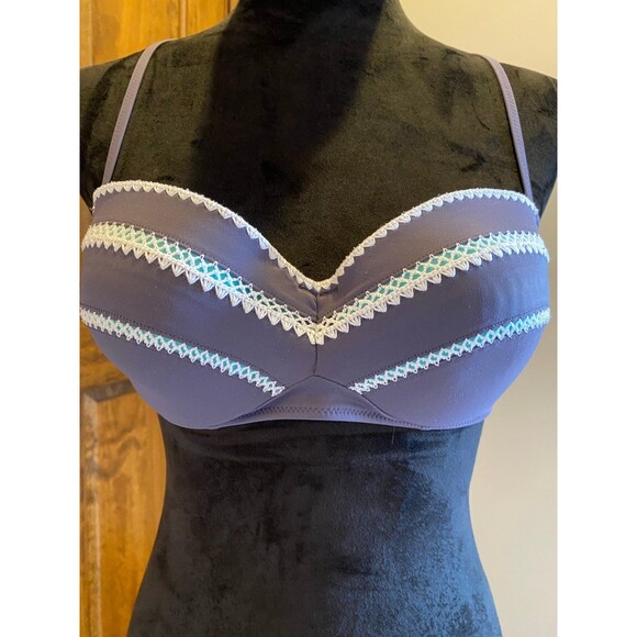 Shade & Shore Gray & Turquoise 34C Underwire Bikini Top CUTE! - Picture 2 of 6